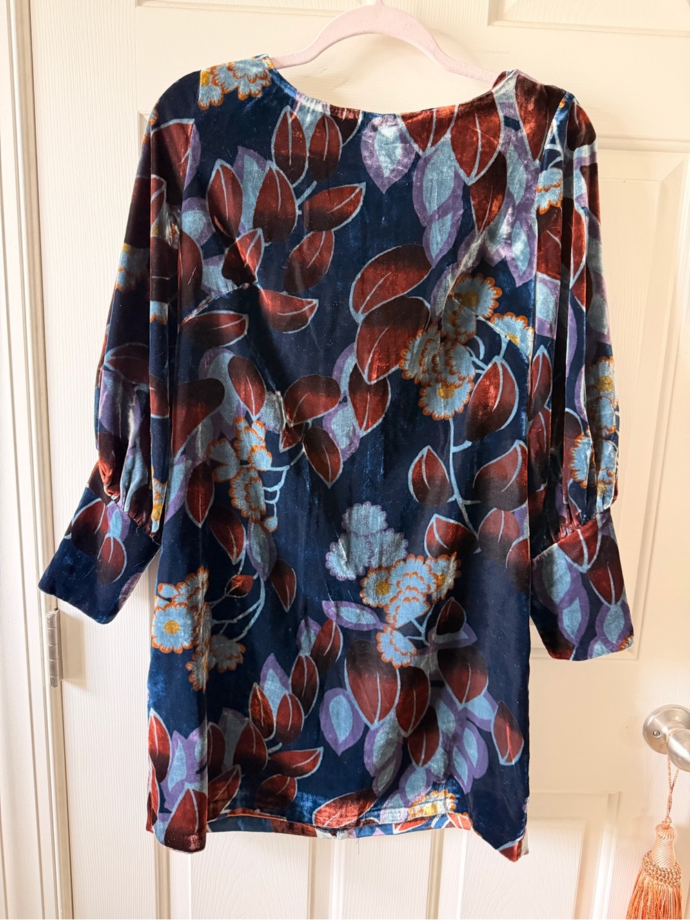 Ann Taylor Navy Velvet Floral Long-Sleeve Tunic Dress